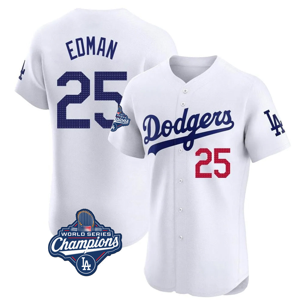 Pouc LA.Dodgers #25 Tommy Edman Player Gold White World Series Meet Limited Elite Home Stitched Jerseys