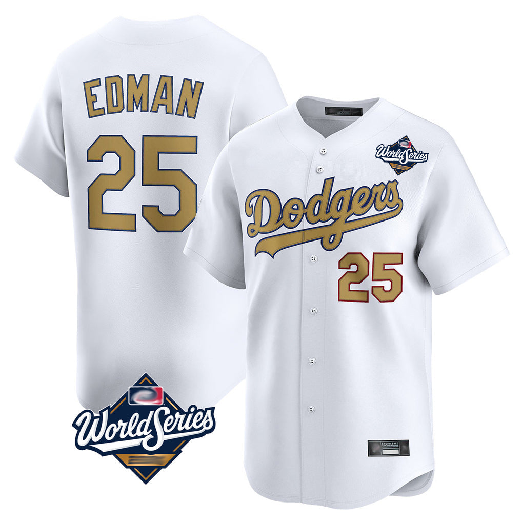 Pouc LA.Dodgers #25 Tommy Edman Player Gold World Series Collection Limited Home Stitched Jerseys