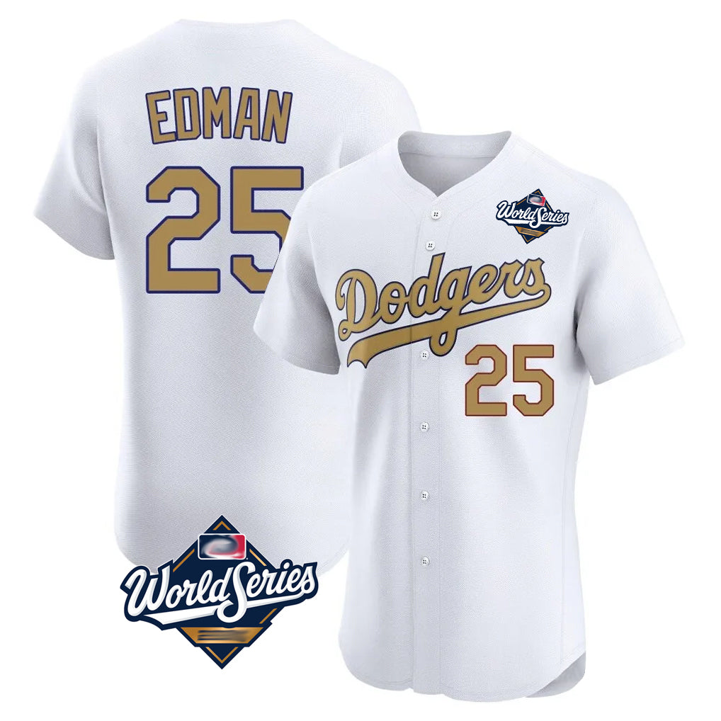 Pouc LA.Dodgers #25 Tommy Edman Player Gold World Series Limited Elite Home Stitched Jerseys