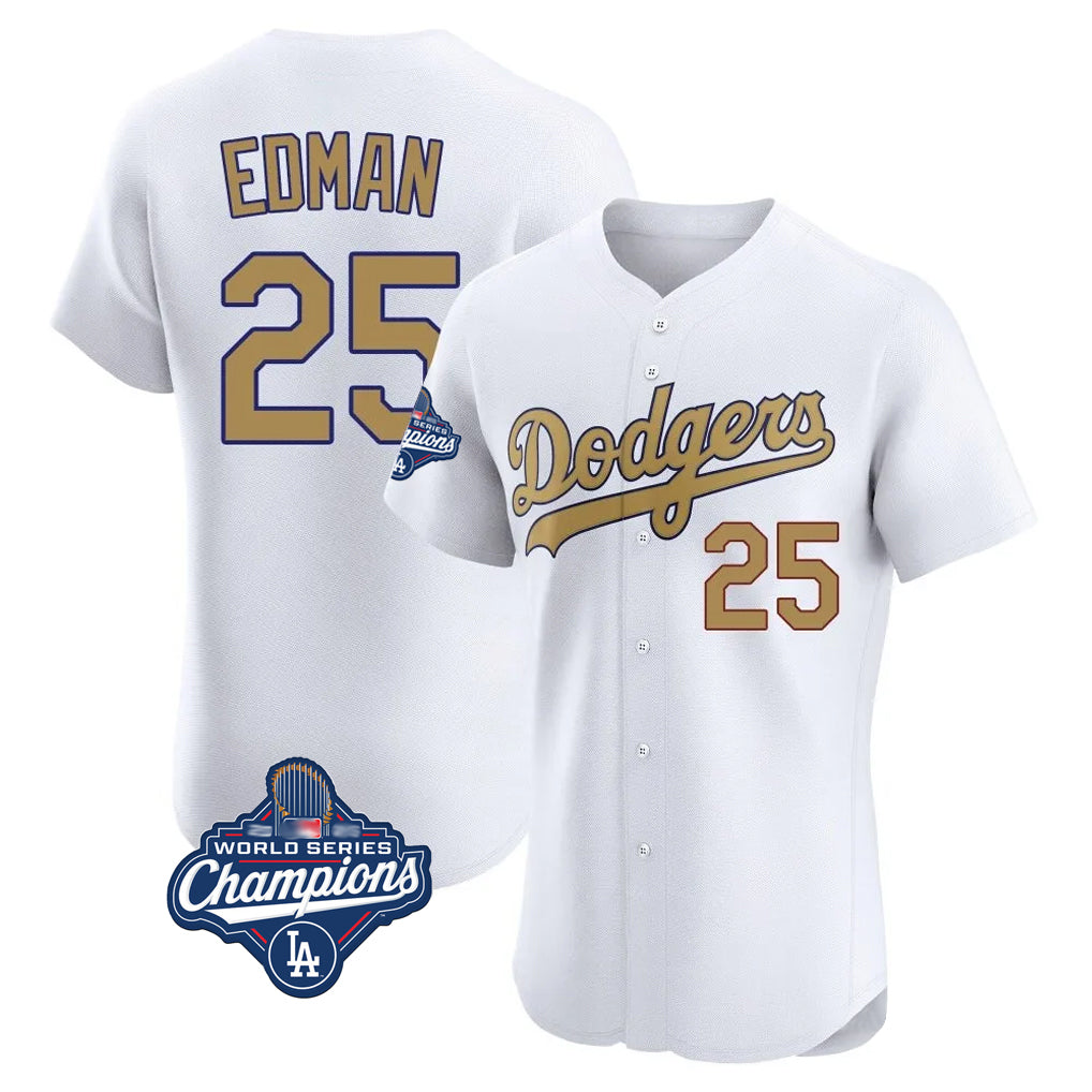 Pouc LA.Dodgers #25 Tommy Edman Player Gold World Series Meet Limited Elite Home Stitched Jerseys