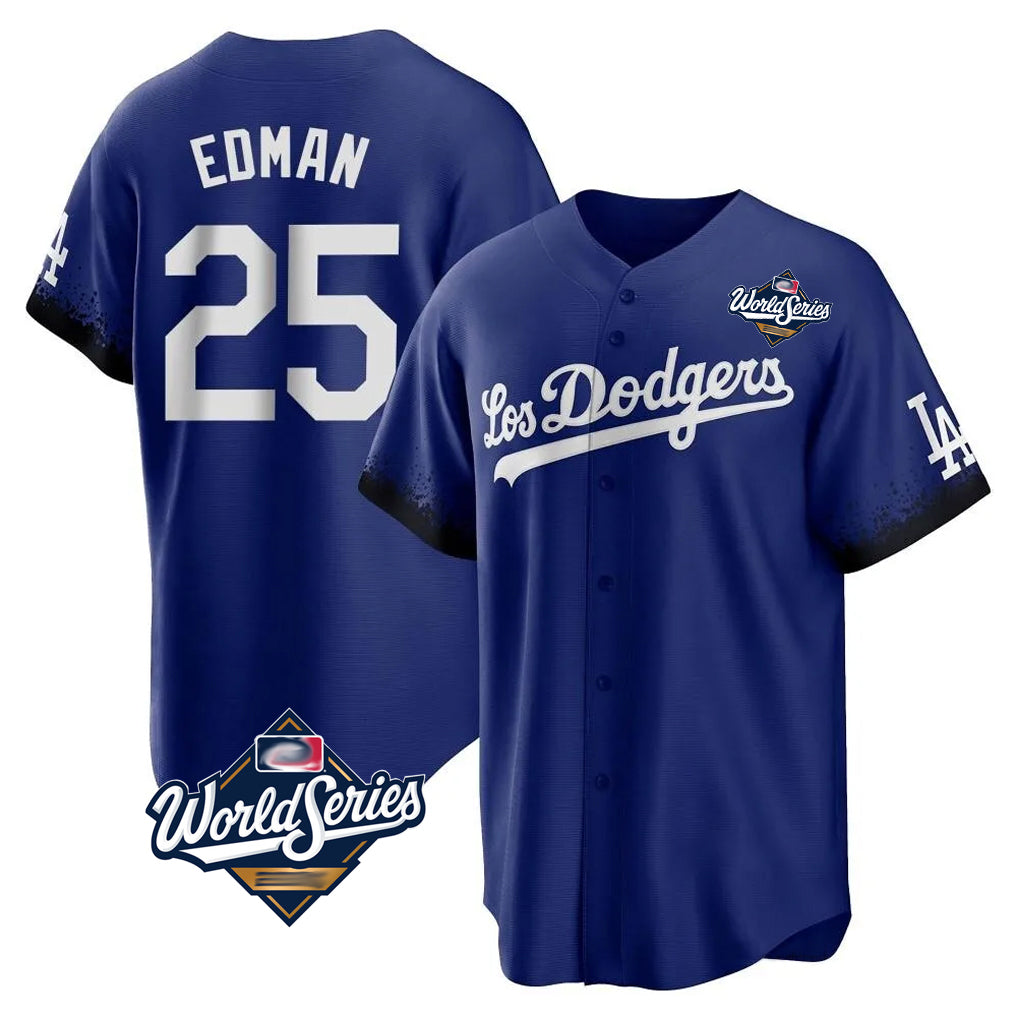 Pouc LA.Dodgers #25 Tommy Edman Player Royal World Series City Connect Home Game Stitched Jerseys