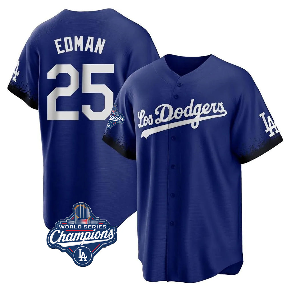 Pouc LA.Dodgers #25 Tommy Edman Player Royal World Series Meet City Connect Home Game Stitched Jerseys