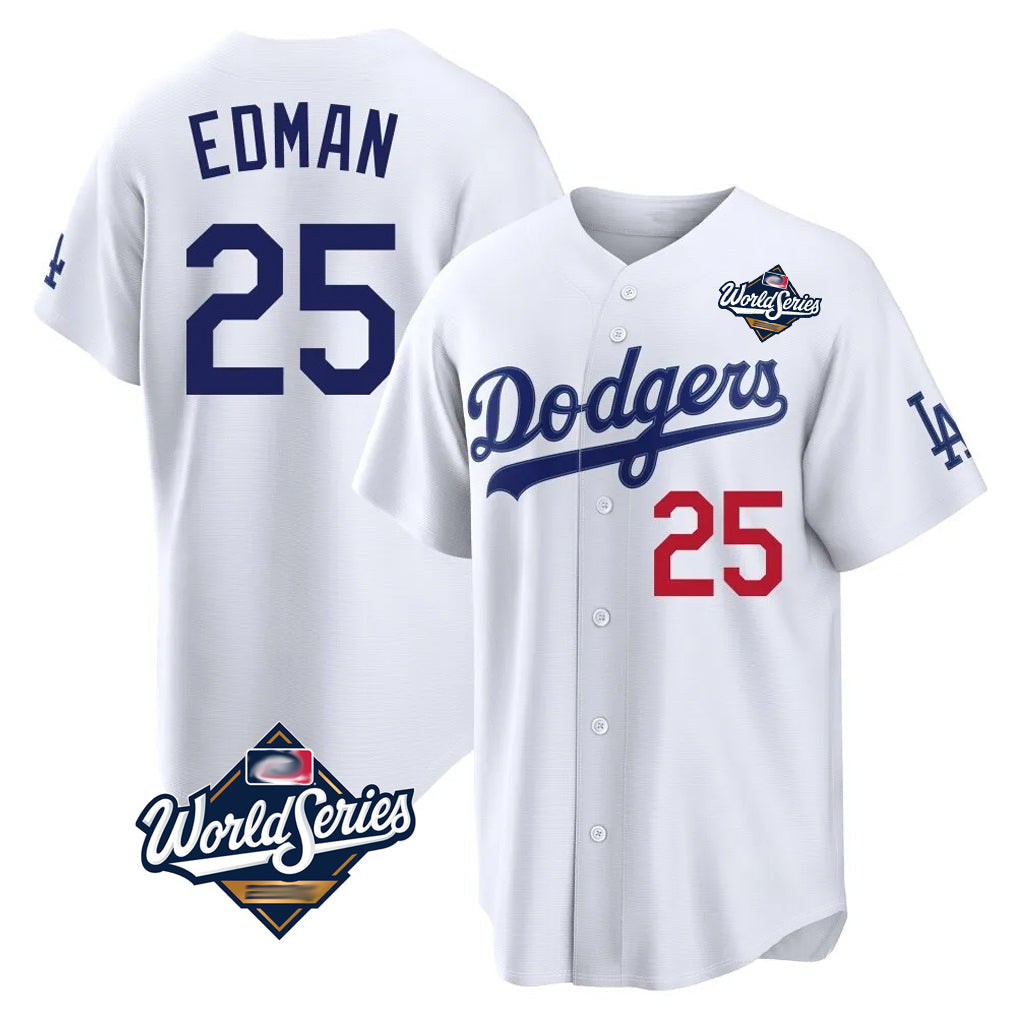 Pouc LA.Dodgers #25 Tommy Edman Player White World Series Home Game Stitched Jerseys