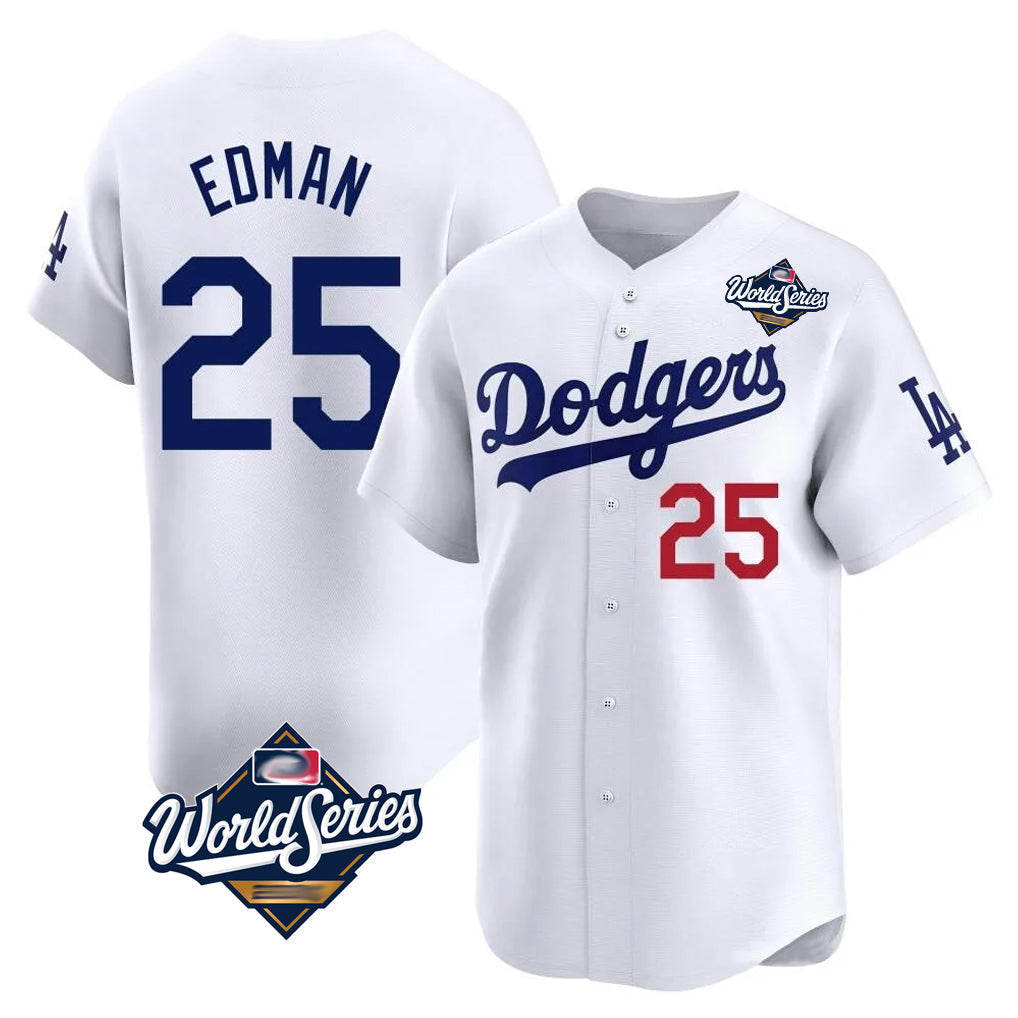 Pouc LA.Dodgers #25 Tommy Edman Player White World Series Limited Home Stitched Jerseys