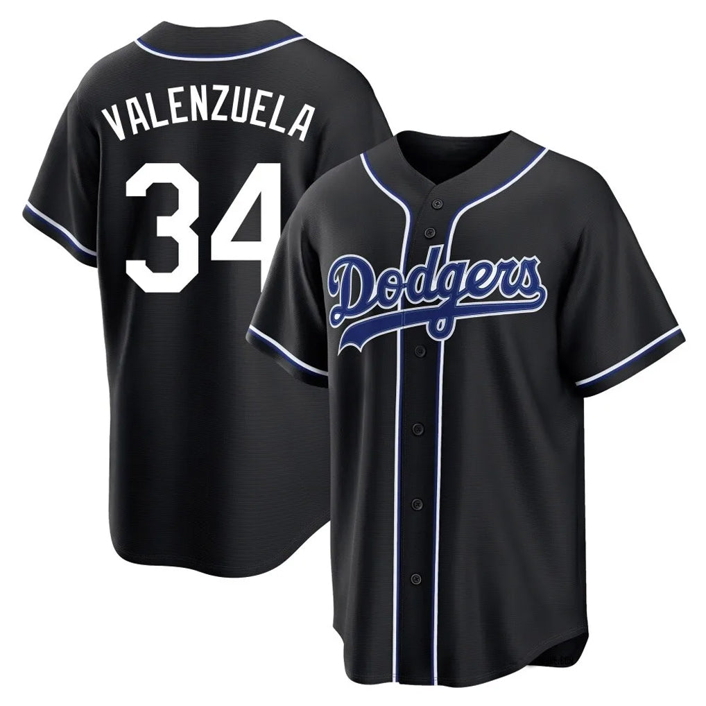 Pouc LA.Dodgers #34 Fernando Valenzuela Player Black Carbon Limited Home Stitched Jerseys
