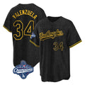 Pouc LA.Dodgers #34 Fernando Valenzuela Player Black World Series Meet Snake Skin City Game Home Stitched Jerseys