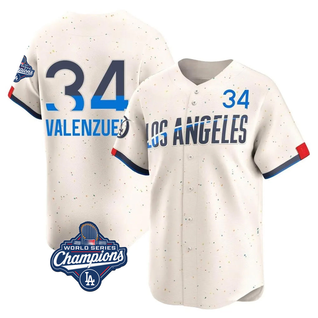 Pouc LA.Dodgers #34 Fernando Valenzuela Player Cream World Series Meet City Connect Limited Home Stitched Jerseys