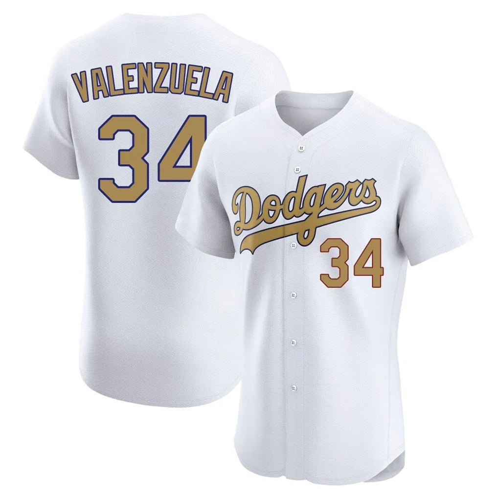 Pouc LA.Dodgers #34 Fernando Valenzuela Player Gold Limited Elite Home Stitched Jerseys
