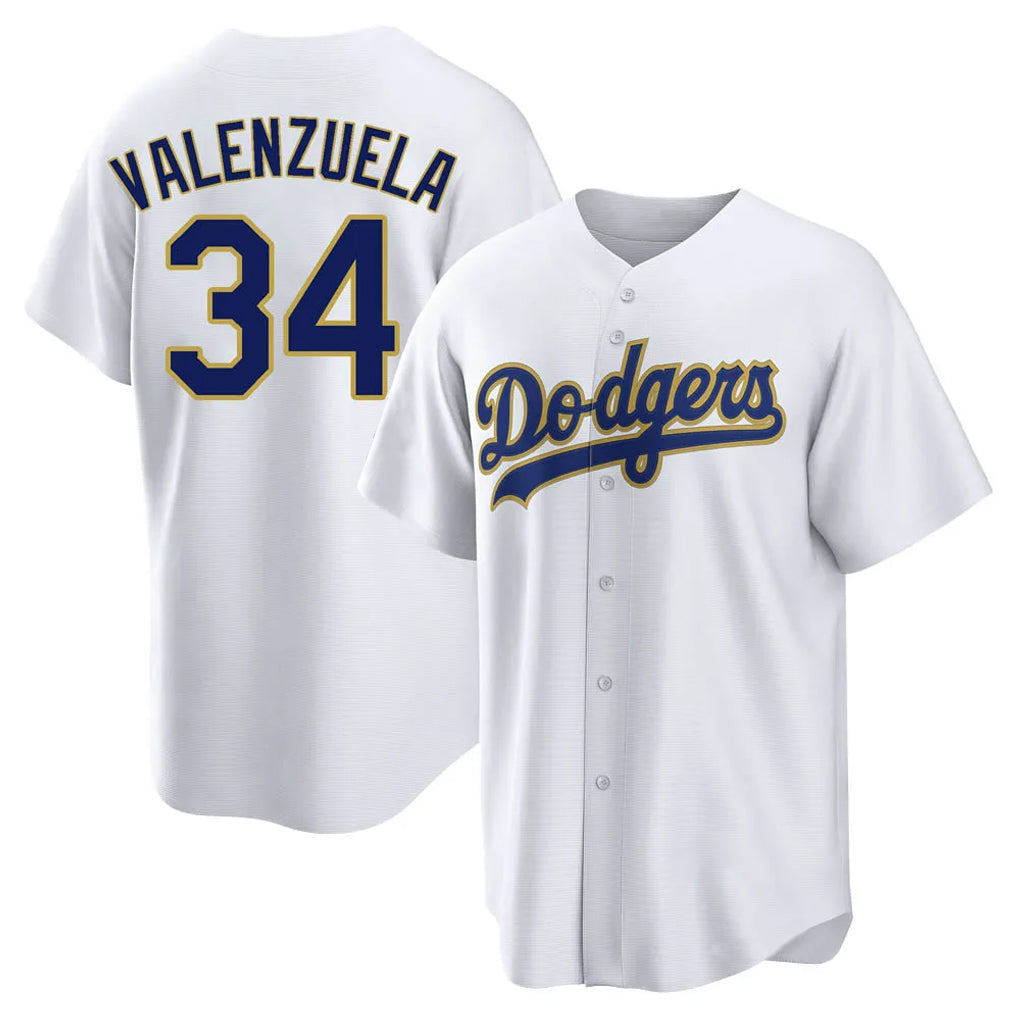 Pouc LA.Dodgers #34 Fernando Valenzuela Player Gold White 2026 Collection Stadium Game Stitched Jerseys