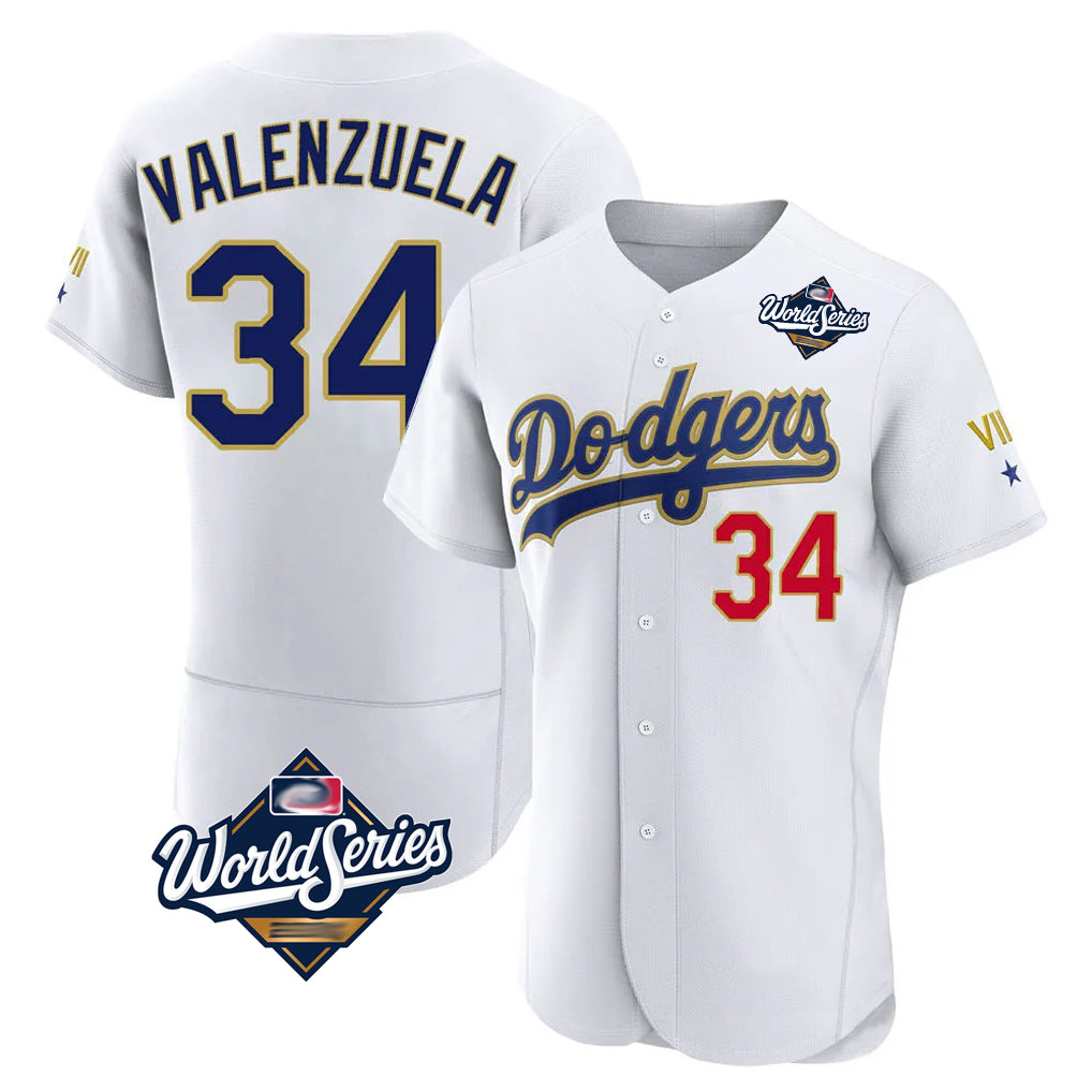 Pouc LA.Dodgers #34 Fernando Valenzuela Player Gold White World Series 2026 Collection Stadium Limited Elite Stitched Jerseys