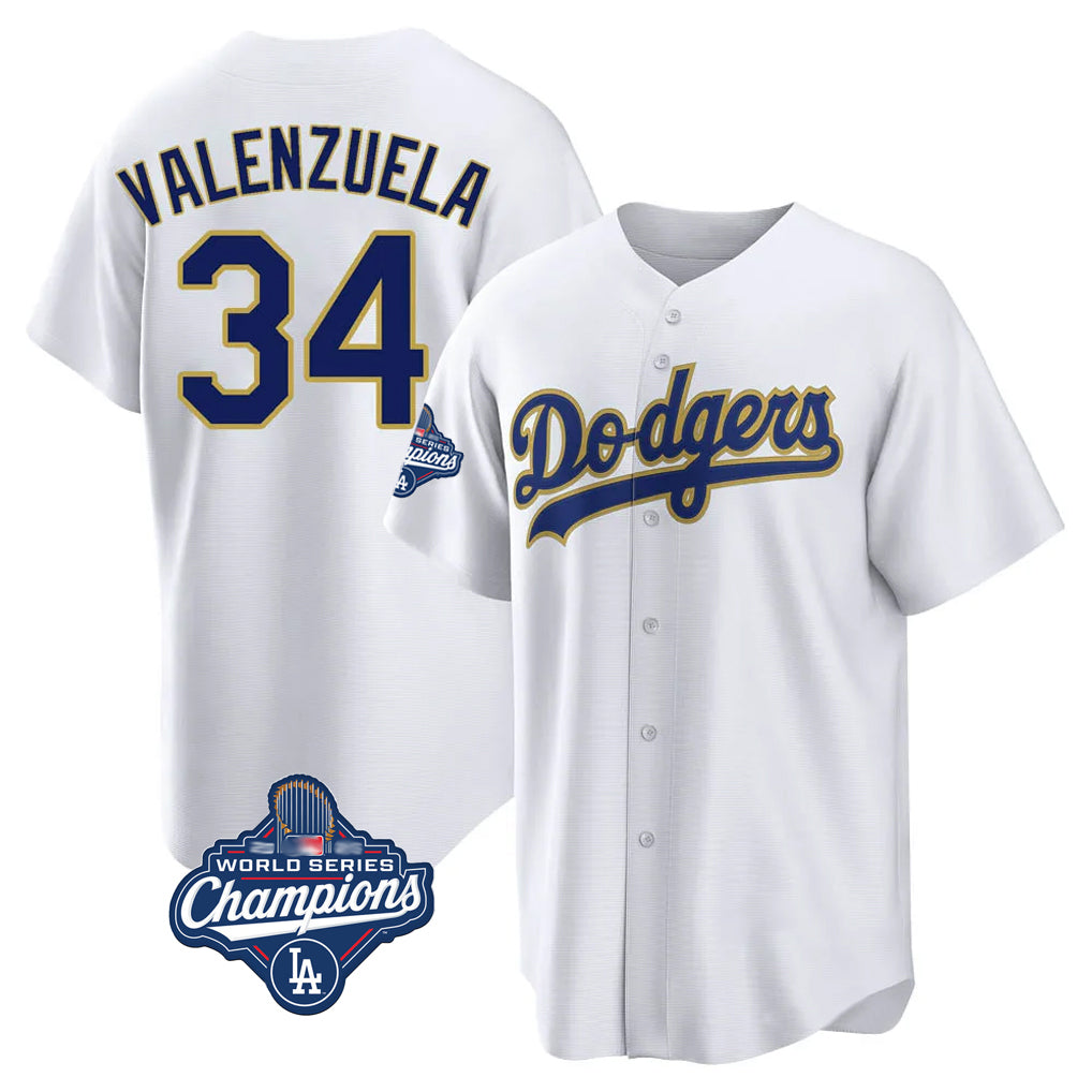 Pouc LA.Dodgers #34 Fernando Valenzuela Player Gold White World Series Meet 2026 Collection Stadium Game Stitched Jerseys