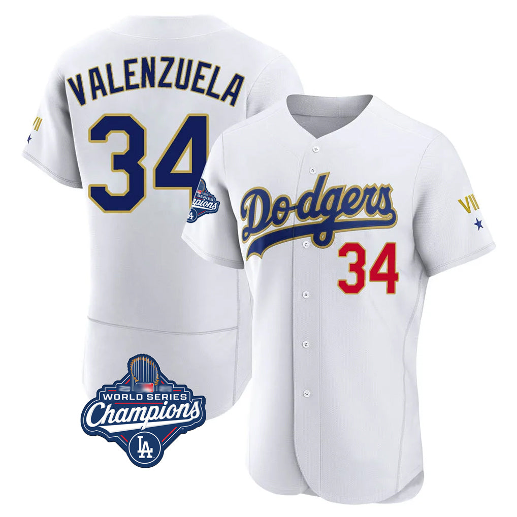 Pouc LA.Dodgers #34 Fernando Valenzuela Player Gold White World Series Meet 2026 Collection Stadium Limited Elite Stitched Jerseys