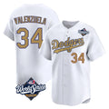 Pouc LA.Dodgers #34 Fernando Valenzuela Player Gold World Series Collection Limited Home Stitched Jerseys