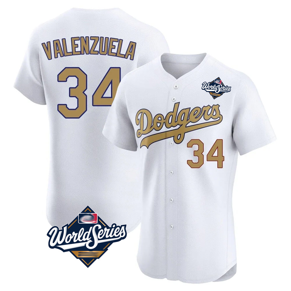 Pouc LA.Dodgers #34 Fernando Valenzuela Player Gold World Series Limited Elite Home Stitched Jerseys