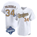 Pouc LA.Dodgers #34 Fernando Valenzuela Player Gold World Series Meet Collection Limited Home Stitched Jerseys