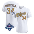 Pouc LA.Dodgers #34 Fernando Valenzuela Player Gold World Series Meet Limited Elite Home Stitched Jerseys
