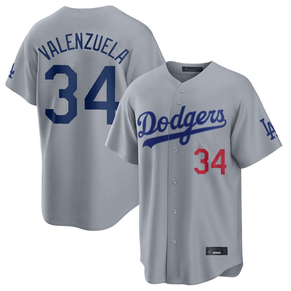 Pouc LA.Dodgers #34 Fernando Valenzuela Player Gray Game Home Stitched Jerseys