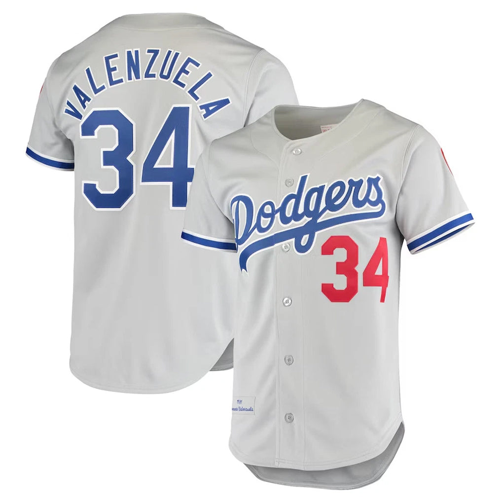 Pouc LA.Dodgers #34 Fernando Valenzuela Player Gray Throwback 1981 Stitched Jerseys