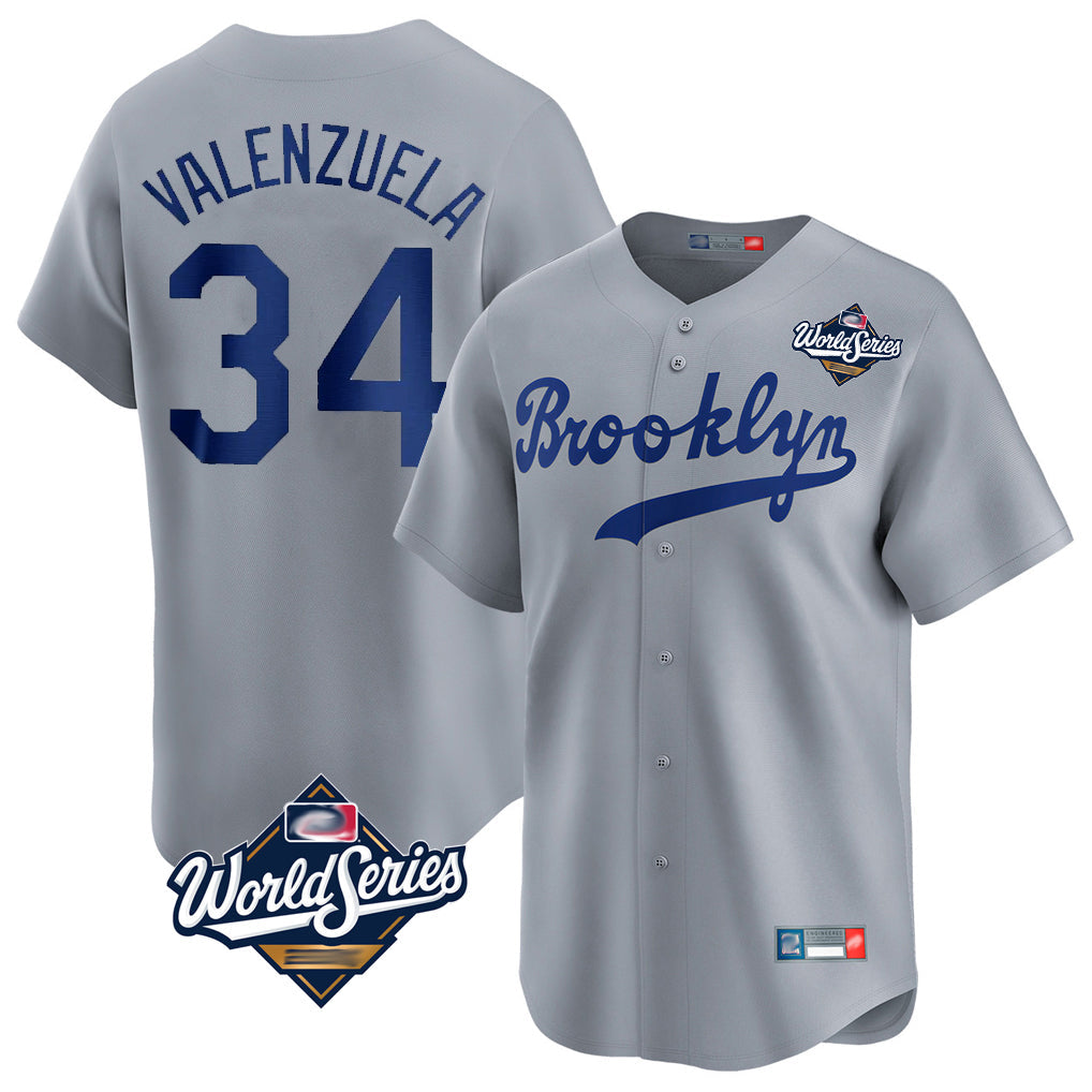 Pouc LA.Dodgers #34 Fernando Valenzuela Player Gray World Series Game Limited Home Stitched Jerseys