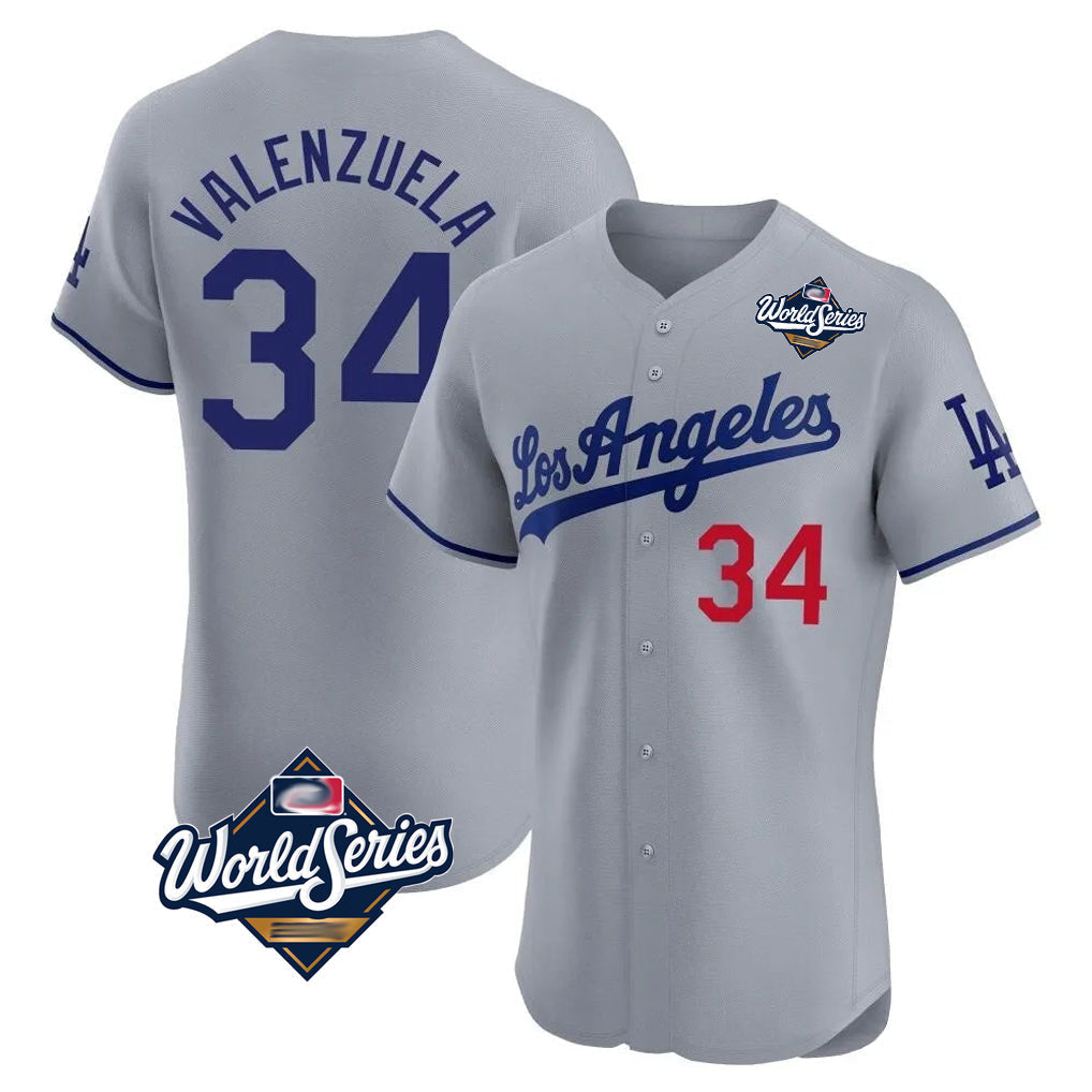 Pouc LA.Dodgers #34 Fernando Valenzuela Player Gray World Series Limited Elite Home Stitched Jerseys
