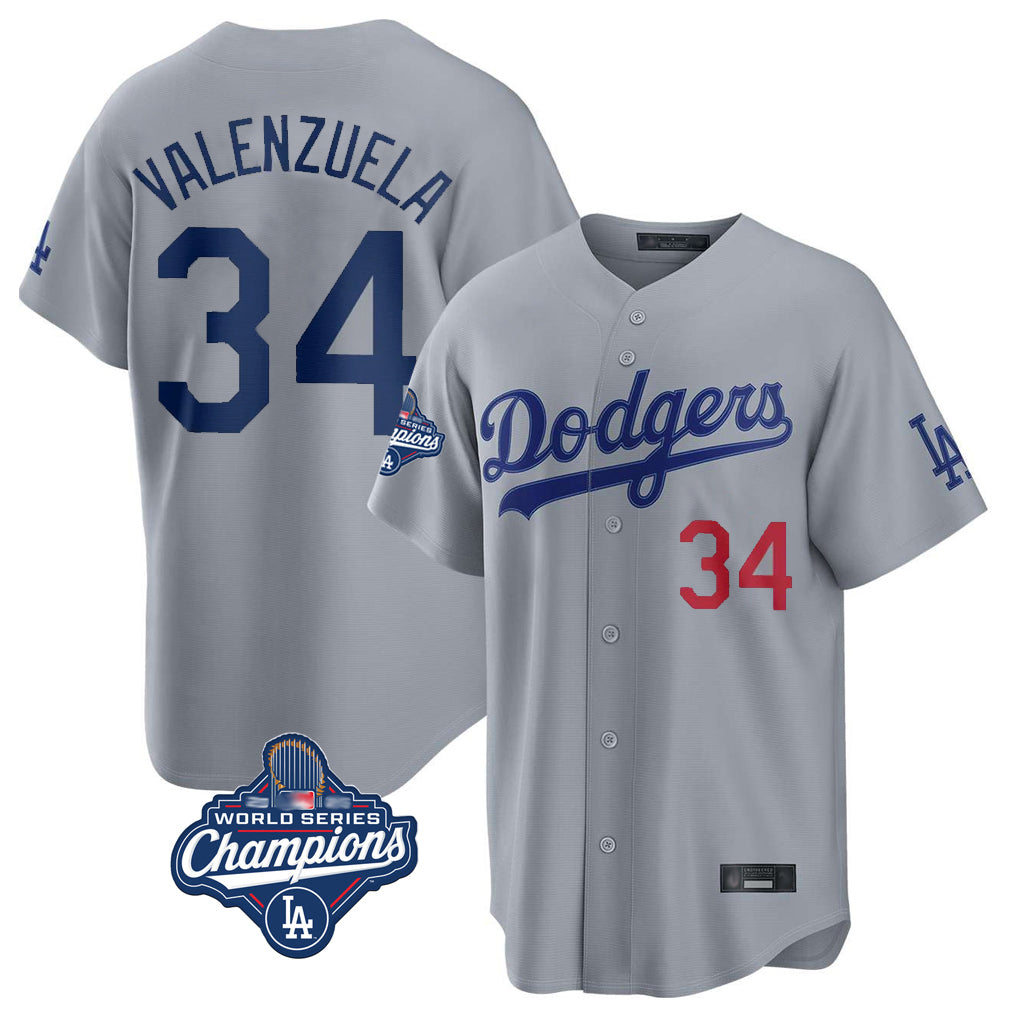 Pouc LA.Dodgers #34 Fernando Valenzuela Player Gray World Series Meet Game Home Stitched Jerseys