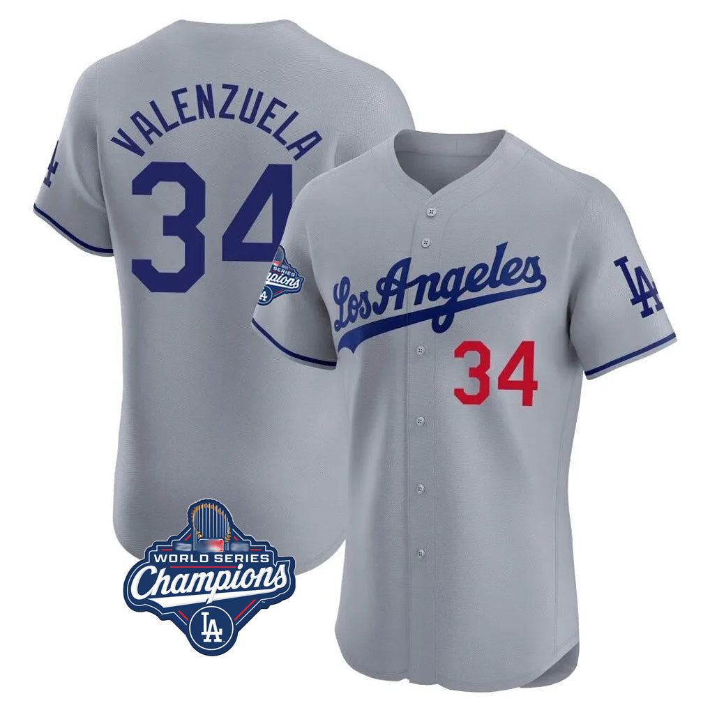 Pouc LA.Dodgers #34 Fernando Valenzuela Player Gray World Series Meet Limited Elite Home Stitched Jerseys