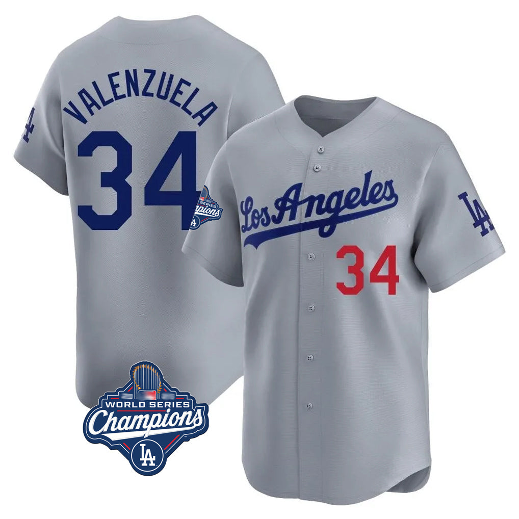 Pouc LA.Dodgers #34 Fernando Valenzuela Player Gray World Series Meet Limited Home Stitched Jerseys