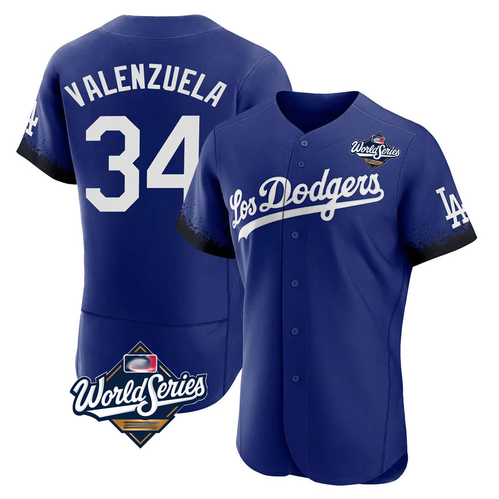 Pouc LA.Dodgers #34 Fernando Valenzuela Player Royal World Series City Connect Elite Home Stitched Jerseys