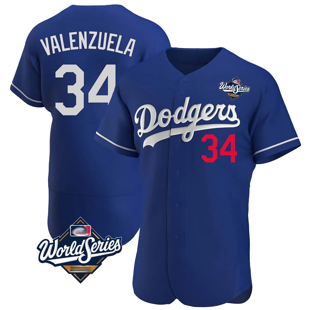 Pouc LA.Dodgers #34 Fernando Valenzuela Player Royal World Series Limited Elite Home Stitched Jerseys