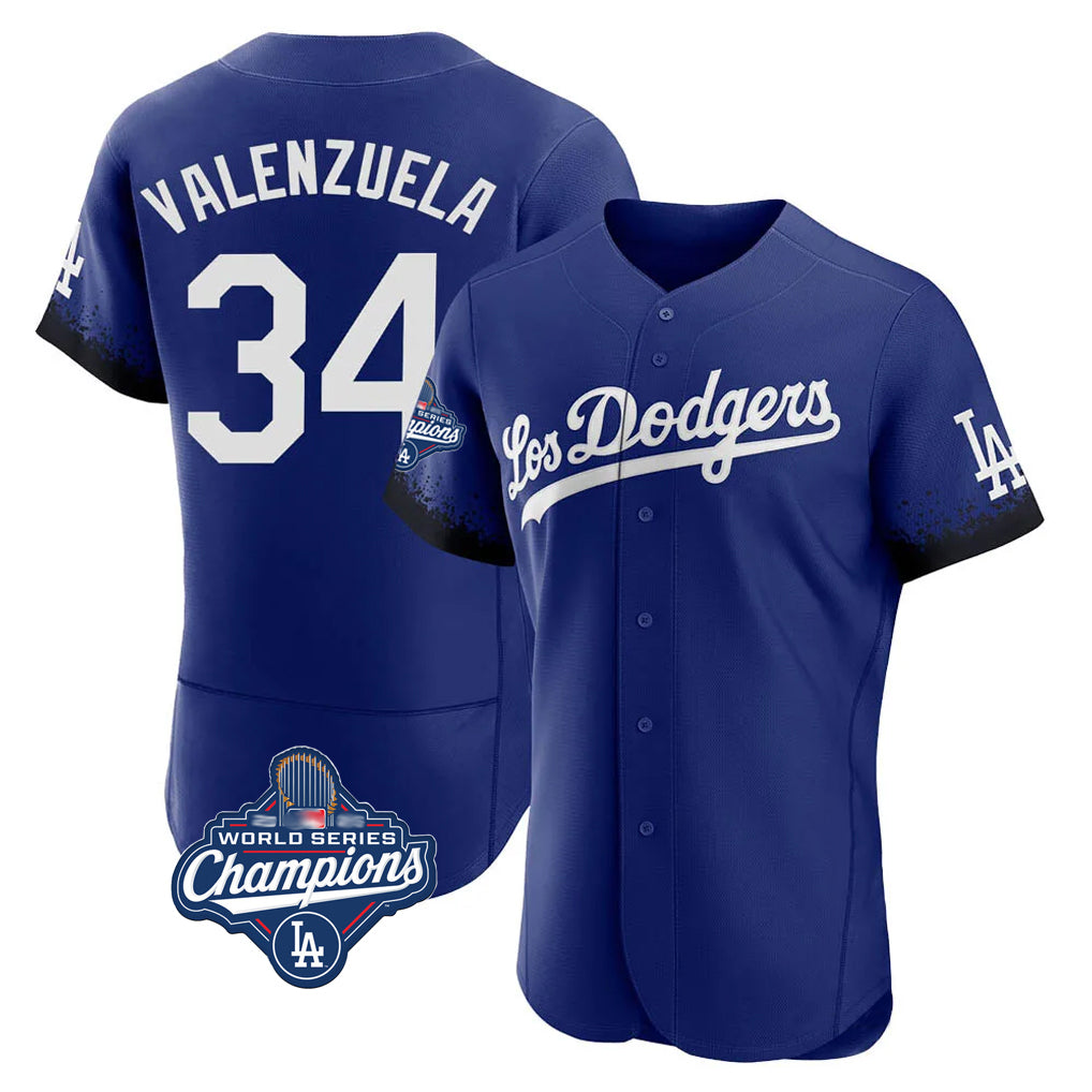 Pouc LA.Dodgers #34 Fernando Valenzuela Player Royal World Series Meet City Connect Elite Home Stitched Jerseys