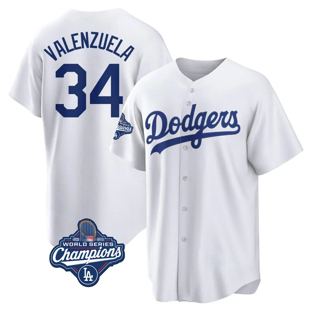 Pouc LA.Dodgers #34 Fernando Valenzuela Player White World Series Meet Game Home Stitched Jerseys