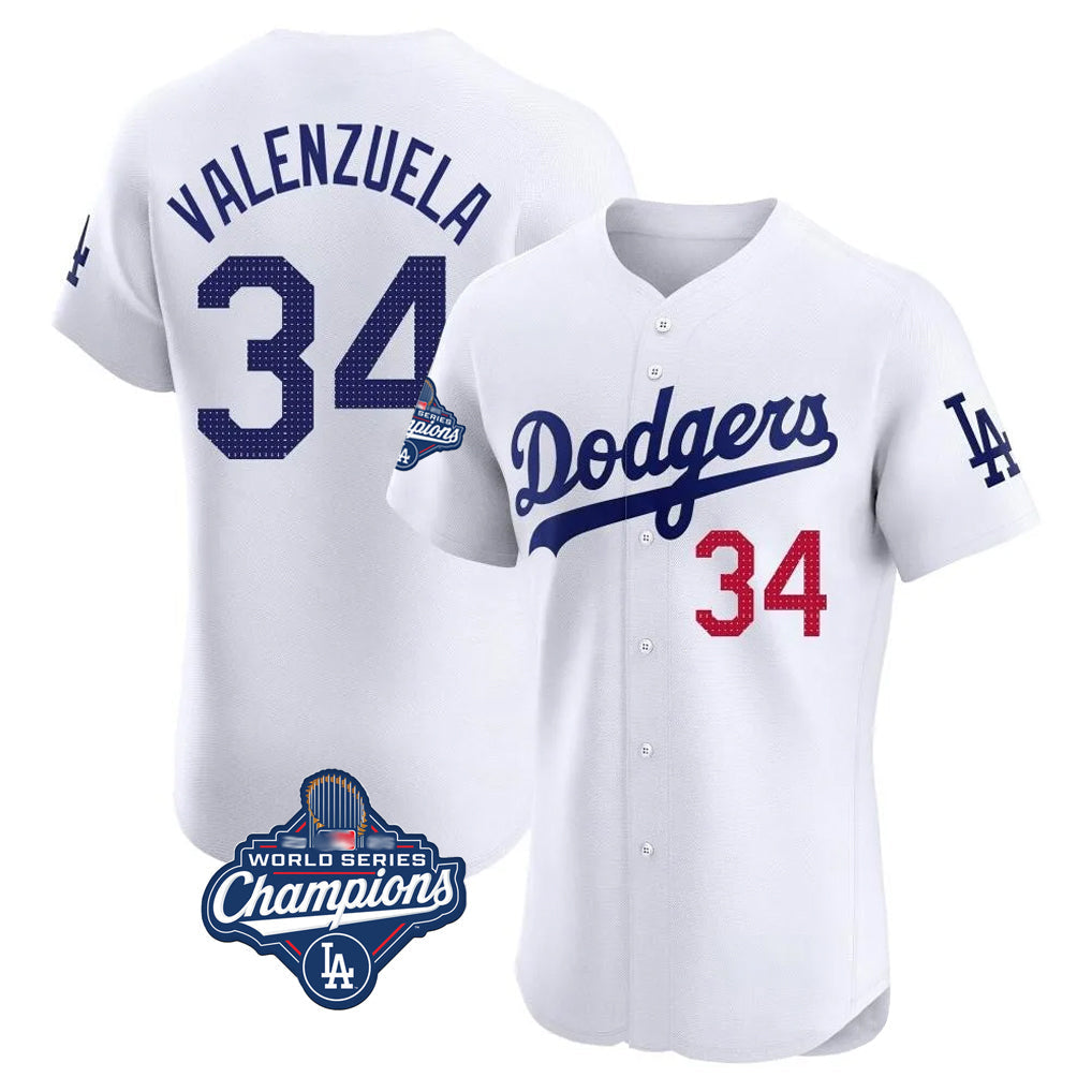 Pouc LA.Dodgers #34 Fernando Valenzuela Player White World Series Meet Limited Elite Home Stitched Jerseys