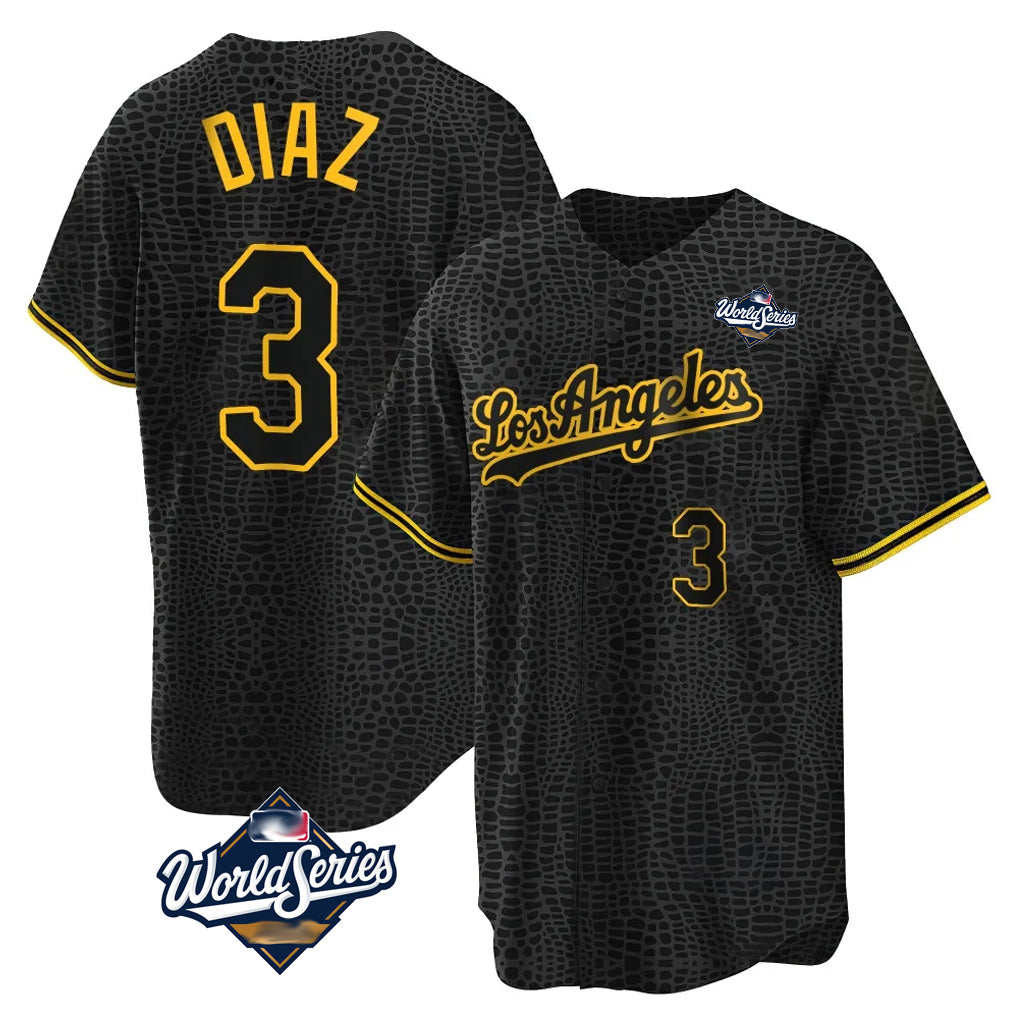Pouc LA.Dodgers #3 Edwin D¡§aaz Player Black Gold World Series Limited Home Stitched Jerseys