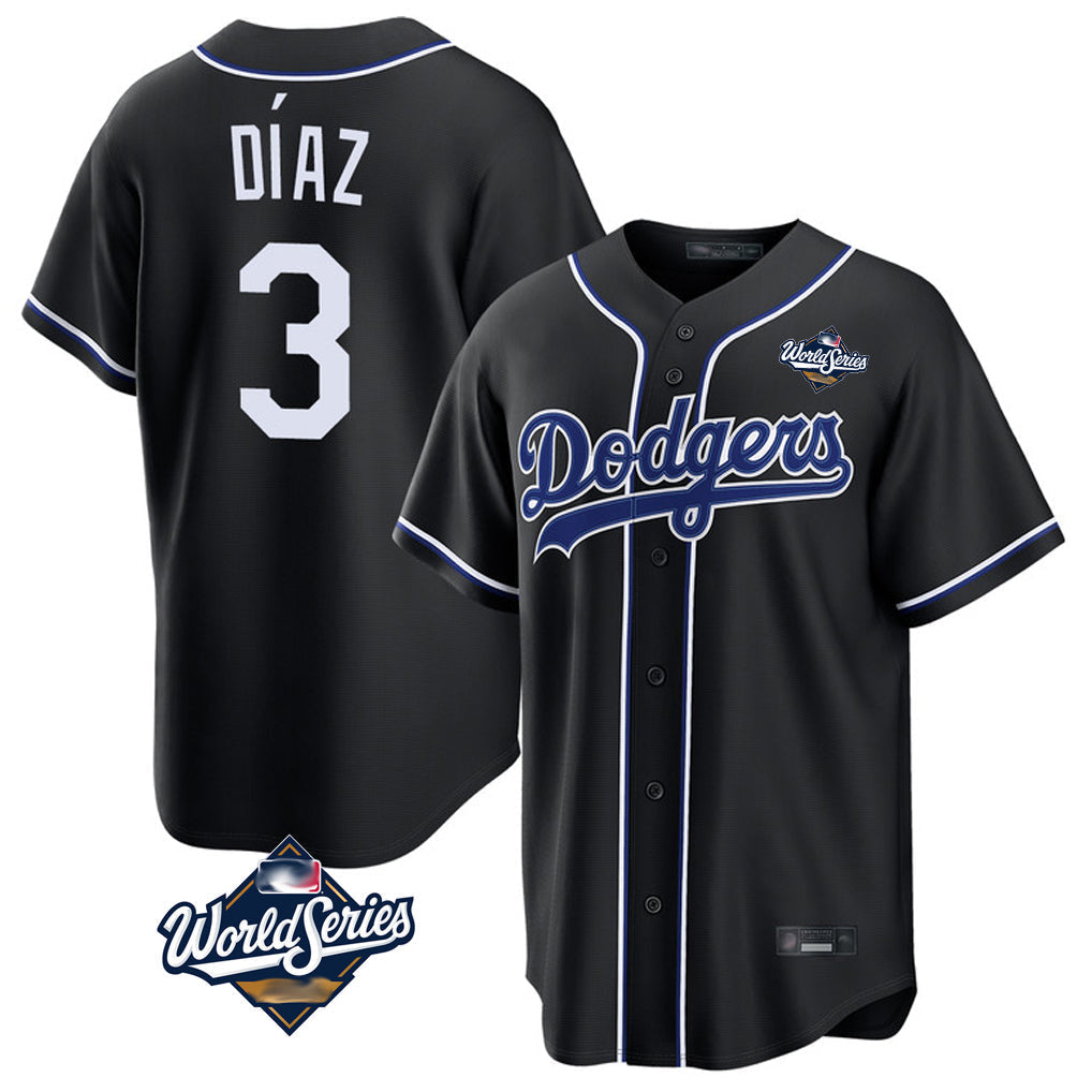 Pouc LA.Dodgers #3 Edwin D¡§aaz Player Black World Series Carbon Limited Home Stitched Jerseys