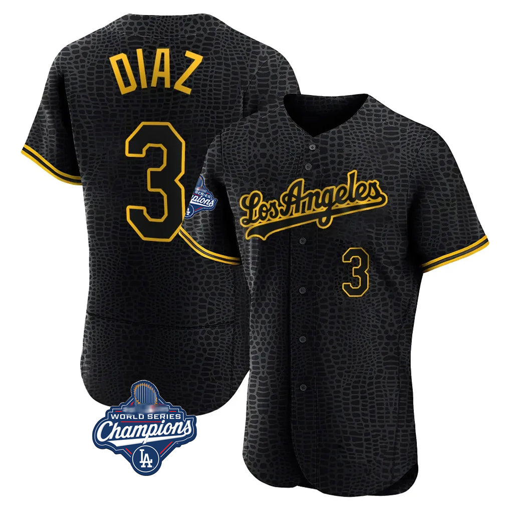 Pouc LA.Dodgers #3 Edwin D¡§aaz Player Black World Series Meet Snake Skin City Limited Elite Home Stitched Jerseys