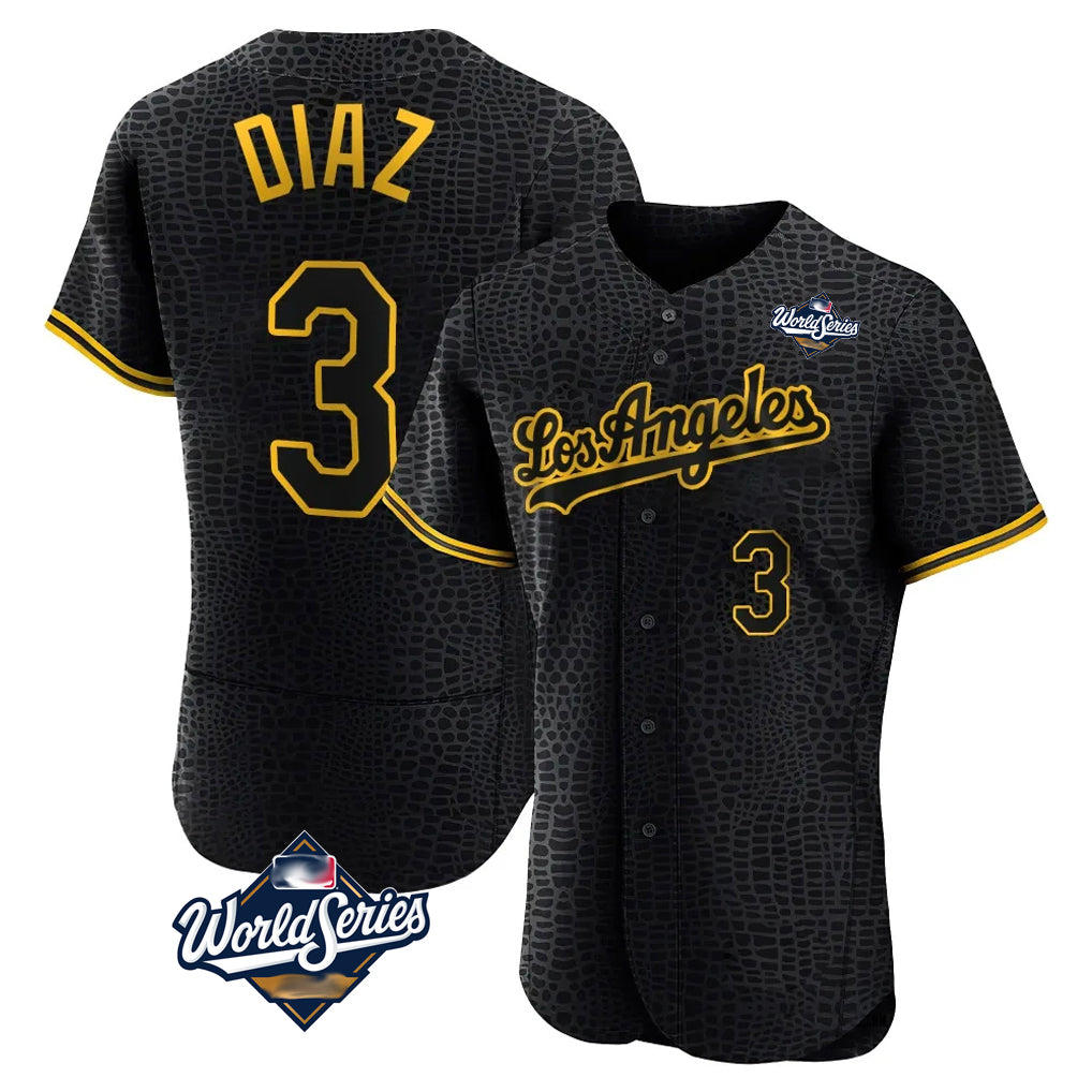Pouc LA.Dodgers #3 Edwin D¡§aaz Player Black World Series Snake Skin City Limited Elite Home Stitched Jerseys
