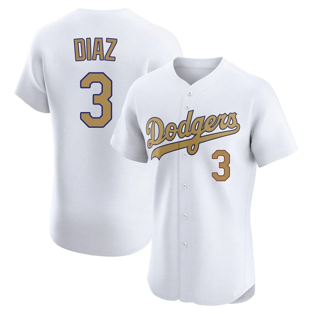 Pouc LA.Dodgers #3 Edwin D¡§aaz Player Gold Limited Elite Home Stitched Jerseys