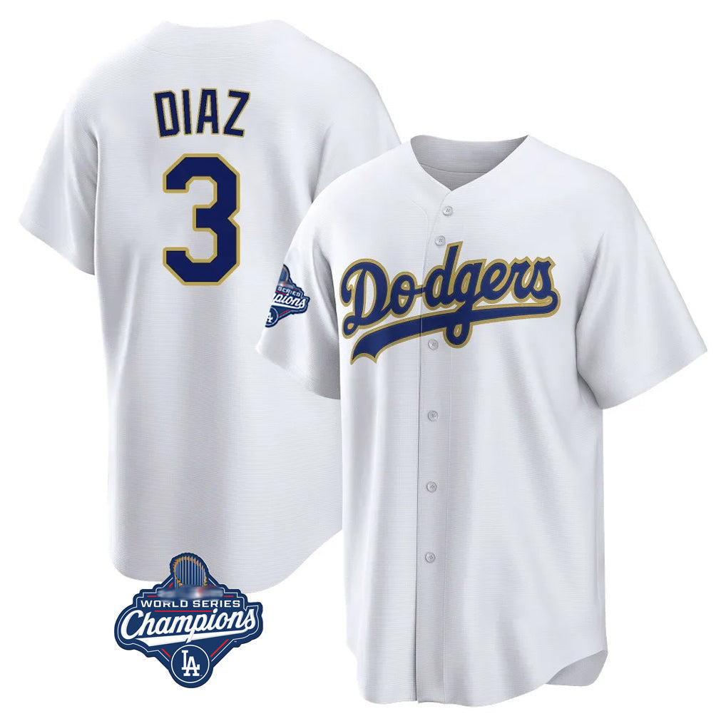 Pouc LA.Dodgers #3 Edwin D¡§aaz Player Gold White World Series Meet 2026 Collection Stadium Game Stitched Jerseys
