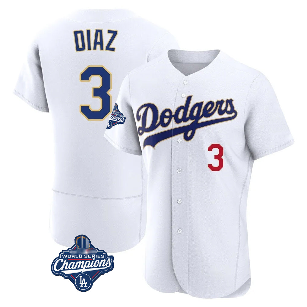 Pouc LA.Dodgers #3 Edwin D¡§aaz Player Gold White World Series Meet 2026 Collection Stadium Limited Elite Stitched Jerseys