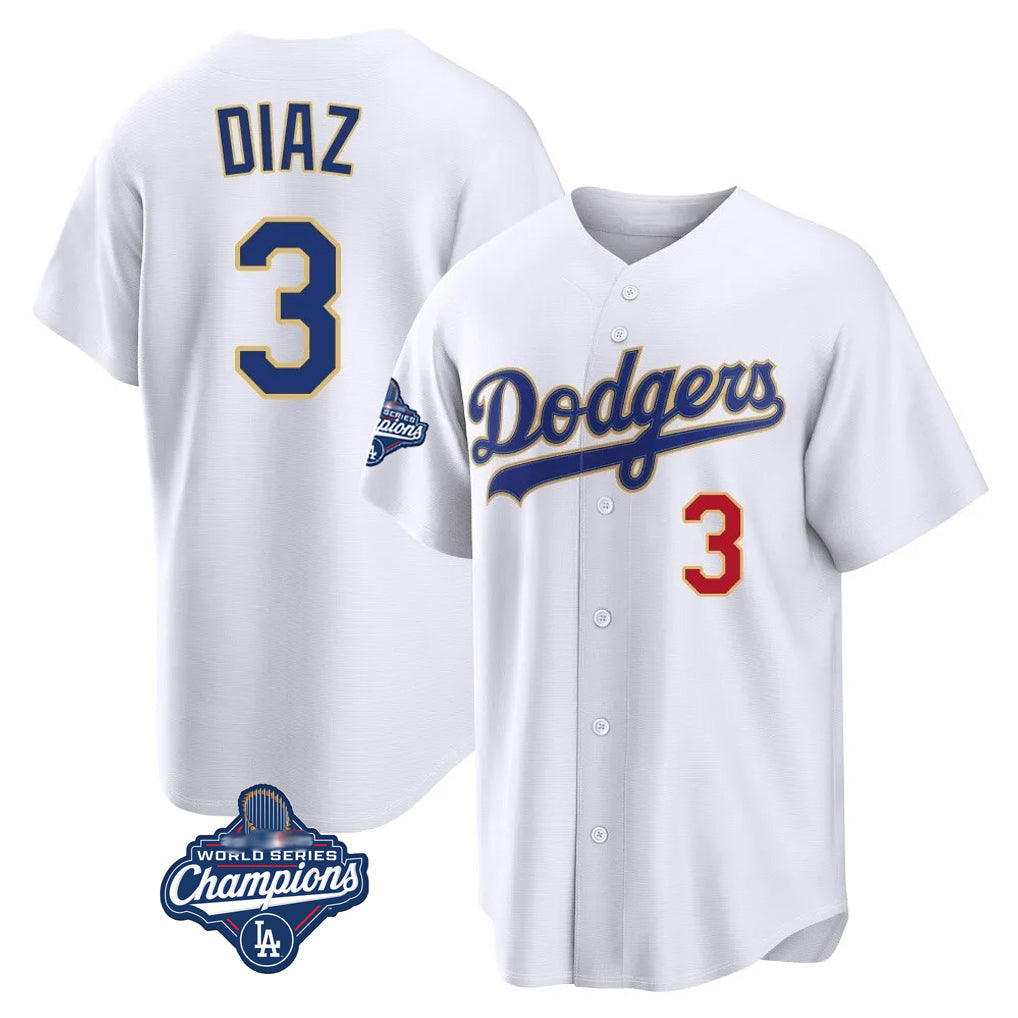 Pouc LA.Dodgers #3 Edwin D¡§aaz Player Gold White World Series Meet 2026 Collection Stadium Limited Stitched Jerseys