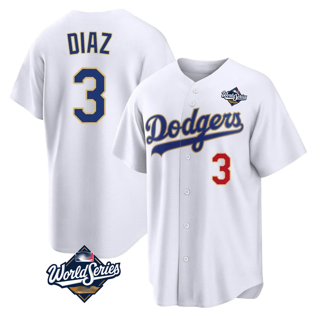 Pouc LA.Dodgers #3 Edwin D¡§aaz Player Gold White World Series World Series 2026 Collection Stadium Limited Stitched Jerseys