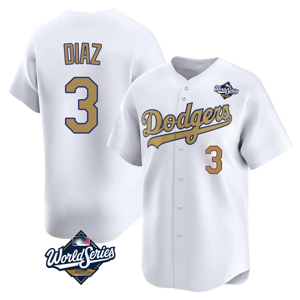 Pouc LA.Dodgers #3 Edwin D¡§aaz Player Gold World Series Collection Limited Home Stitched Jerseys