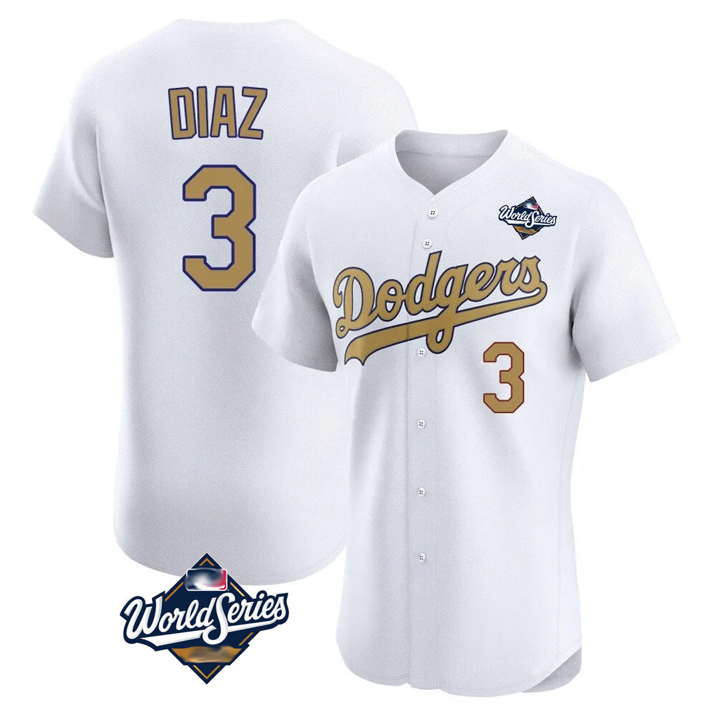Pouc LA.Dodgers #3 Edwin D¡§aaz Player Gold World Series Limited Elite Home Stitched Jerseys
