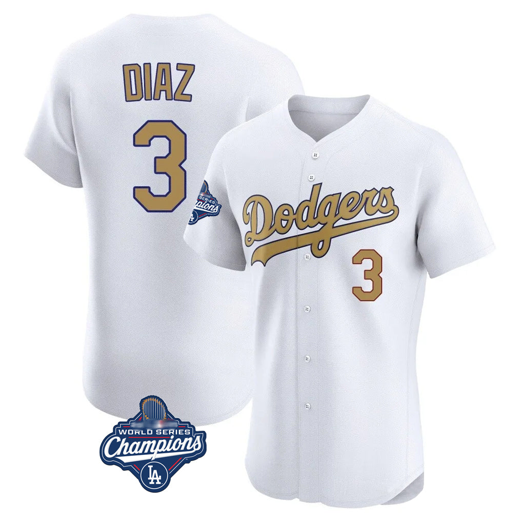 Pouc LA.Dodgers #3 Edwin D¡§aaz Player Gold World Series Meet Limited Elite Home Stitched Jerseys