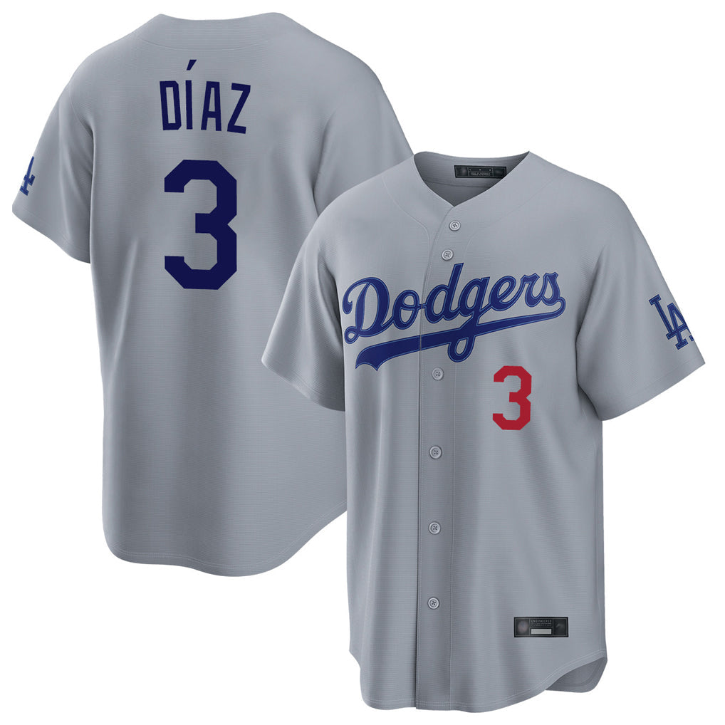 Pouc LA.Dodgers #3 Edwin D¡§aaz Player Gray Game Home Stitched Jerseys