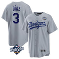 Pouc LA.Dodgers #3 Edwin D¡§aaz Player Gray World Series Game Stitched Jerseys
