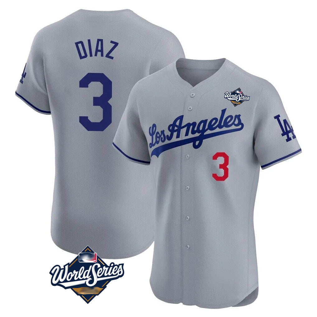 Pouc LA.Dodgers #3 Edwin D¡§aaz Player Gray World Series Limited Elite Home Stitched Jerseys