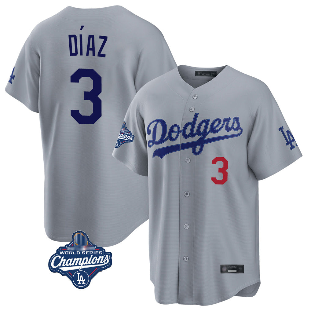 Pouc LA.Dodgers #3 Edwin D¡§aaz Player Gray World Series Meet Game Home Stitched Jerseys