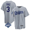 Pouc LA.Dodgers #3 Edwin D¡§aaz Player Gray World Series Meet Game Stitched Jerseys