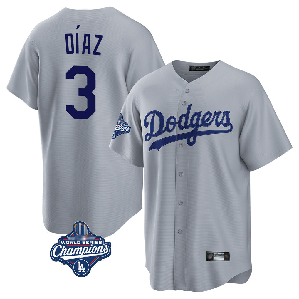 Pouc LA.Dodgers #3 Edwin D¡§aaz Player Gray World Series Meet Game Stitched Jerseys